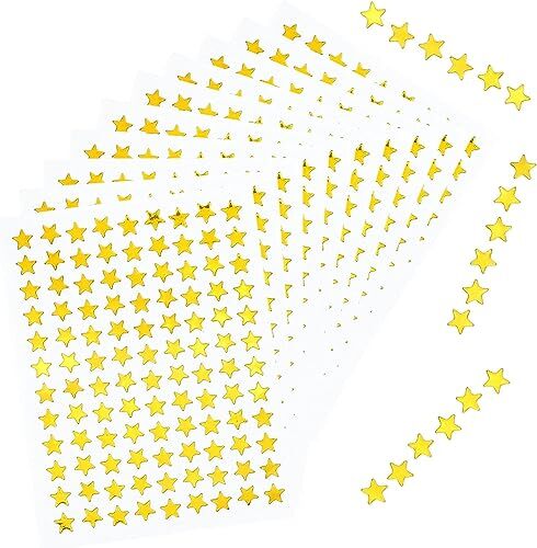 10 Sheets Tiny Star Stickers, 0.3″ Diameter Reward Stickers for 1080 Pack Gold