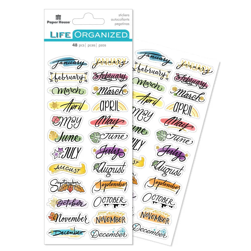 2 sheets Calendar Months Clear Stickers Papercraft Planner Agenda Journal