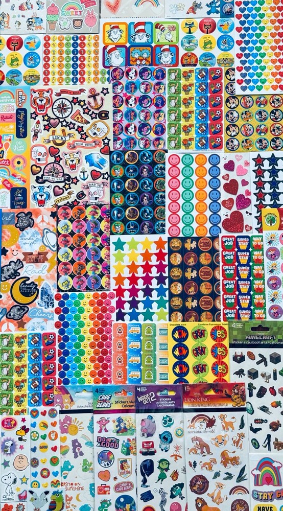 STICKER LOT Sandylion Hallmark RECOLLECTIONS AGC HASBRO CARLTON TREND EUREKA SET