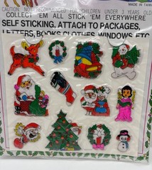 Vintage Christmas Puffy Stickers Holiday 12 Vinyl Stick On Retro 80s NEW