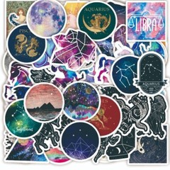 50pcs Constellations Zodiac Star Galaxy Northern Lights Starry Sky Sticker, 130
