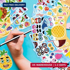 24 Sheets Summer Stickers, Make a Face Sticker for Kids, Hawaii Tropical Pool Be