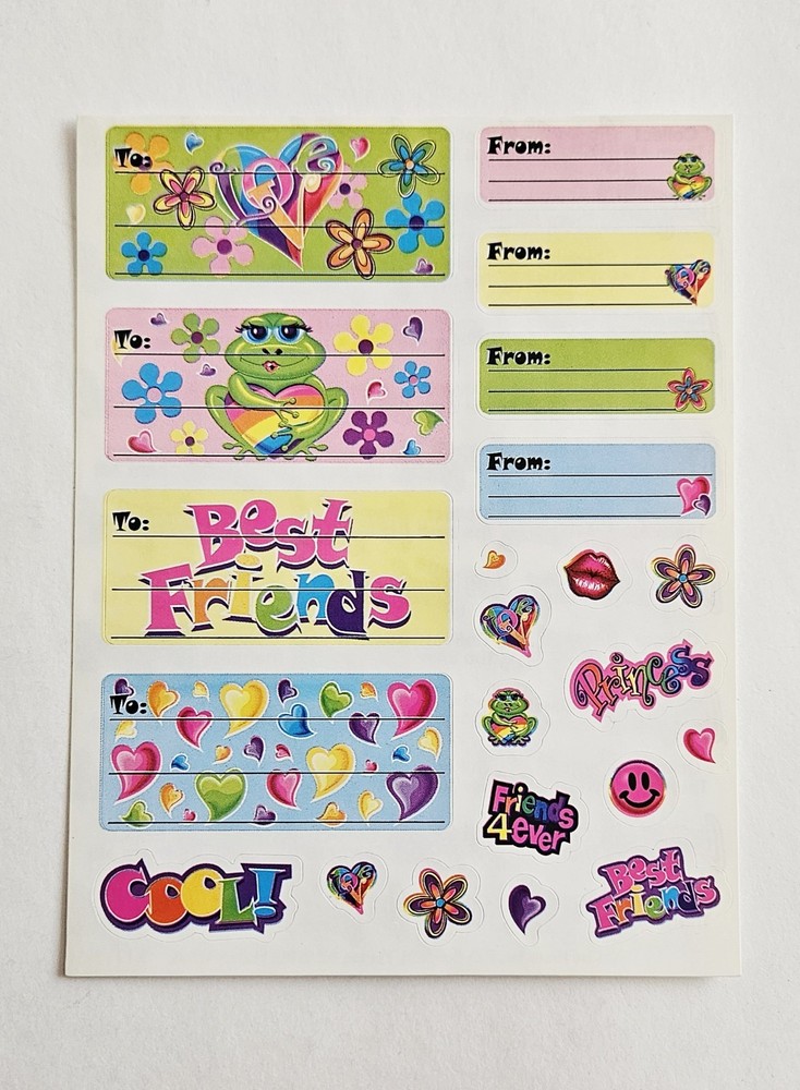 Vtg Lisa Frank Stickers S1319-01 Best Friends Labels Full Sheet Frog love
