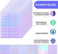 36 Sheets Holographic Sticker Paper, Clear Vinyl Lamination Sticker Film Self Ad
