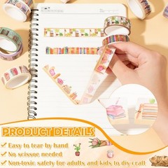 12 Roll Book Lover Washi Tape Set Library Coffee Theme Scrapbooking Journaling