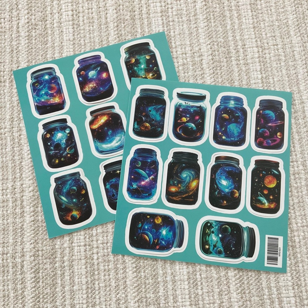 19 Galaxy In A Jar Stickers, 1.8” Celestial Waterproof Decals, Planets, Universe