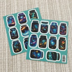 19 Galaxy In A Jar Stickers, 1.8” Celestial Waterproof Decals, Planets, Universe