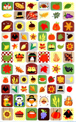 9″x5 3/4″ SHEET CUTE MINI FALL THANKSGIVING PUMPKIN TURKEY LEAF STICKERS #67B