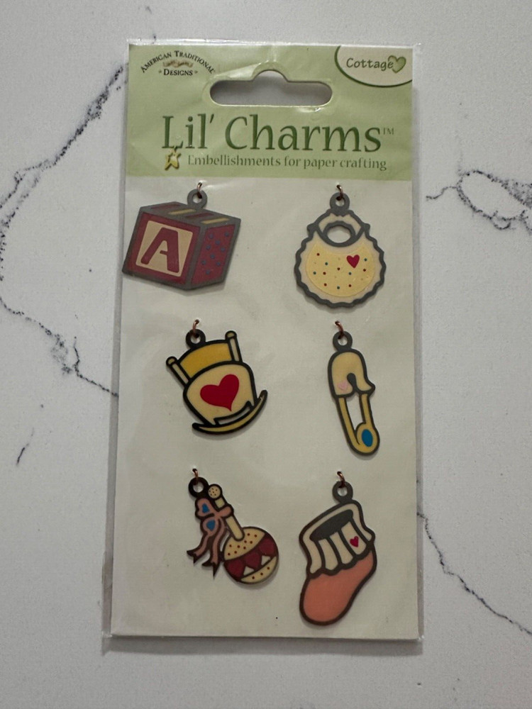 American Traditional Designs Cottage Lil’ Charms Embellishments 6PC Scrapbooking