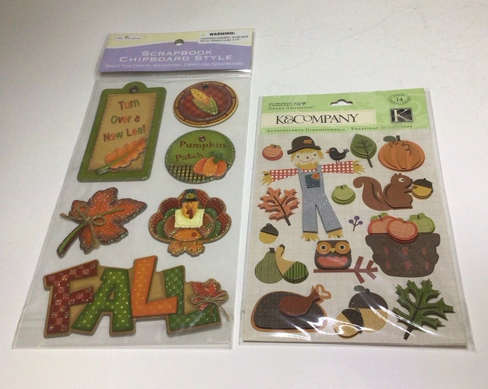 Fall Autumn Theme Scrapbook Stickers And Chipboard Embellishments Sealed 2 Packs