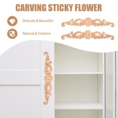 2PCS Wood Carving Sticky Flower Door Head Carving Flowers Solid Wood Applique