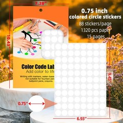 White Dot Stickers 3/4 Inch,Round 1320 Pcs Color-Coding Labels,Sticky Circle Dot