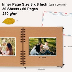 8×8 Scrapbook Album Kraft Paper Memory Book 60 Blank Pages Hardcover Photo Album