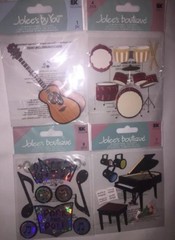 Lot Of 4 Jolee Rock & Roll Stickers Musical Instruments Drums Flute Guitar Piano