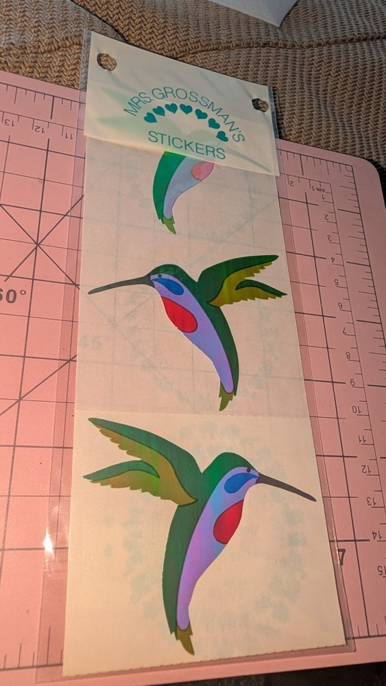 Vintage Mrs Grossmans Stickers Pearl Opal Hummingbirds Jumbo New 4 In Pack