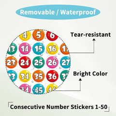 Number Stickers 1-50, 20 Sheets Consecutive Number Stickers, 1000 Labels-1 Inch