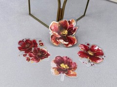 Red flower PET Stickers Pack | flower gold foil watercolor themed PET Sticker