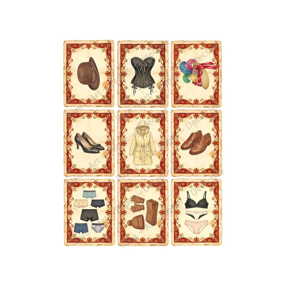 Clothing & Closet Sticker Tags and Junk Journal & Collage Old World Style, 1570