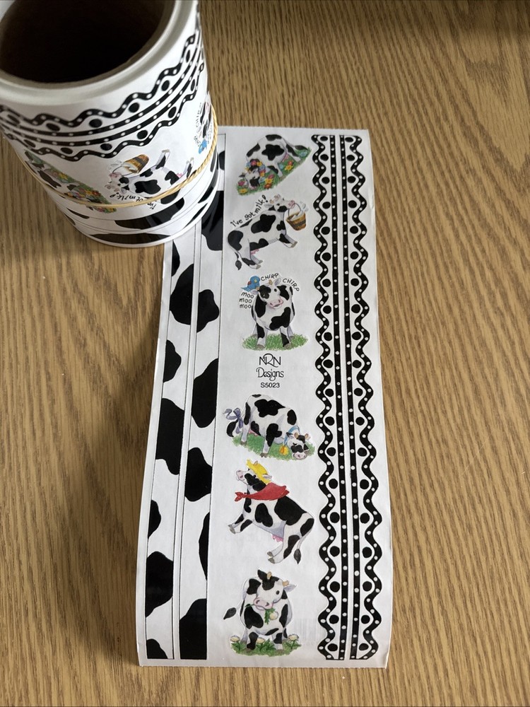 NRN Designs Cow Border Scrapbook Sticker ROLL, Cow Stickers Moo Farm