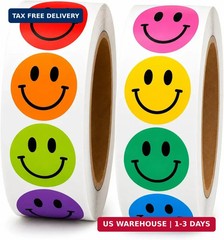 1000 Smiley Face Reward Stickers for Kids, 1 Inch Round Multicolor Happy Face St