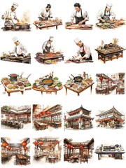 Asian Cuisine Food Chefs Stickers Stationery Journal Scrapbooking Craft