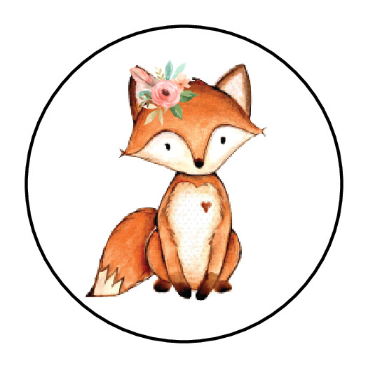 30 1.5″ WOODLAND ANIMAL GIRL FOX BABY SHOWER FAVOR LABELS ROUND STICKERS