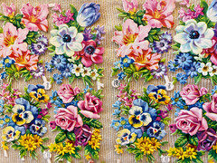 VTG VICTORIAN SCRAP FLOWER GIRLS PINK ROSES MIXED FLORALS DIECUTS GERMANY