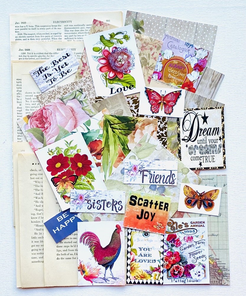 Junk Journal Supplies 50+Items Scrapbook Papers Quotes Vintage Book Pages kit#3N