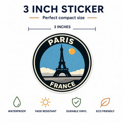 Paris France Sticker 3″ Waterproof Vinyl Decal Eiffel Tower Travel Souvenir