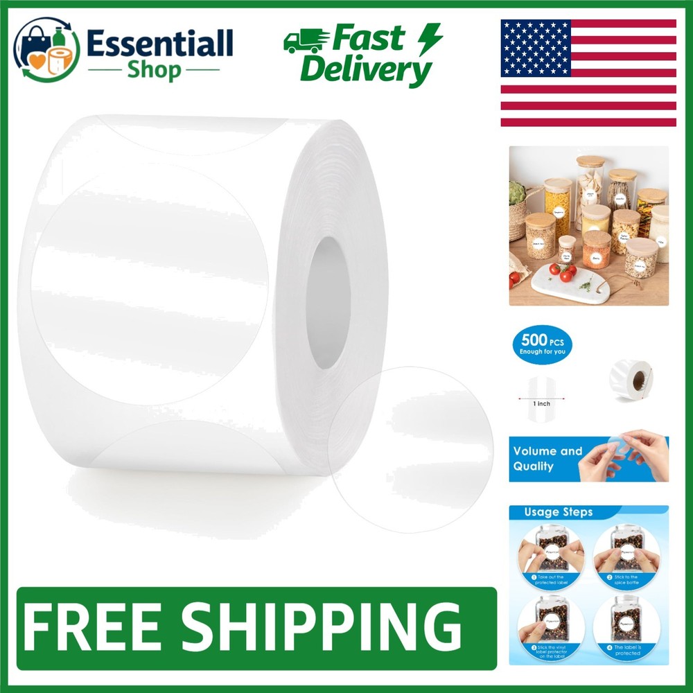 1 Inch Round Clear Waterproof Stickers – Self-Adhesive Labels (500 Pack)