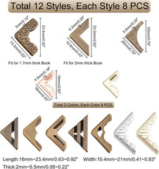 96pcs Book Corners 12 Styles Iron Corner Protectors 4 Colors Triangle Vintage…