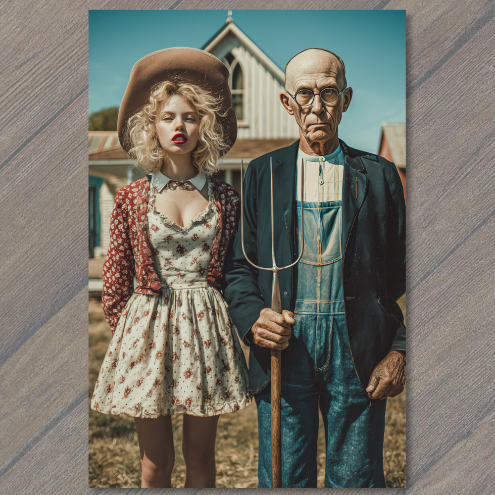 STICKER American Gothic Style Farmer Couple Retro Country Fashion Rustic Farmh