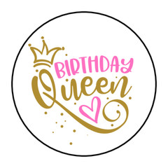 BIRTHDAY QUEEN ENVELOPE SEALS STICKERS LABELS TAGS 1.5″ ROUND (30) CROWN HEART