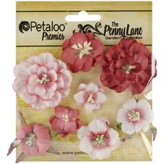 Mixed Blossoms ANTIQUE RED 8 Paper Flowers 25-45mm across Penny Lane Petaloo XBB