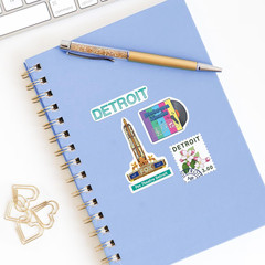 Driven Detroit City Travel Stickers – Hand-Illustrated Gouache, Matte, Die Cut –