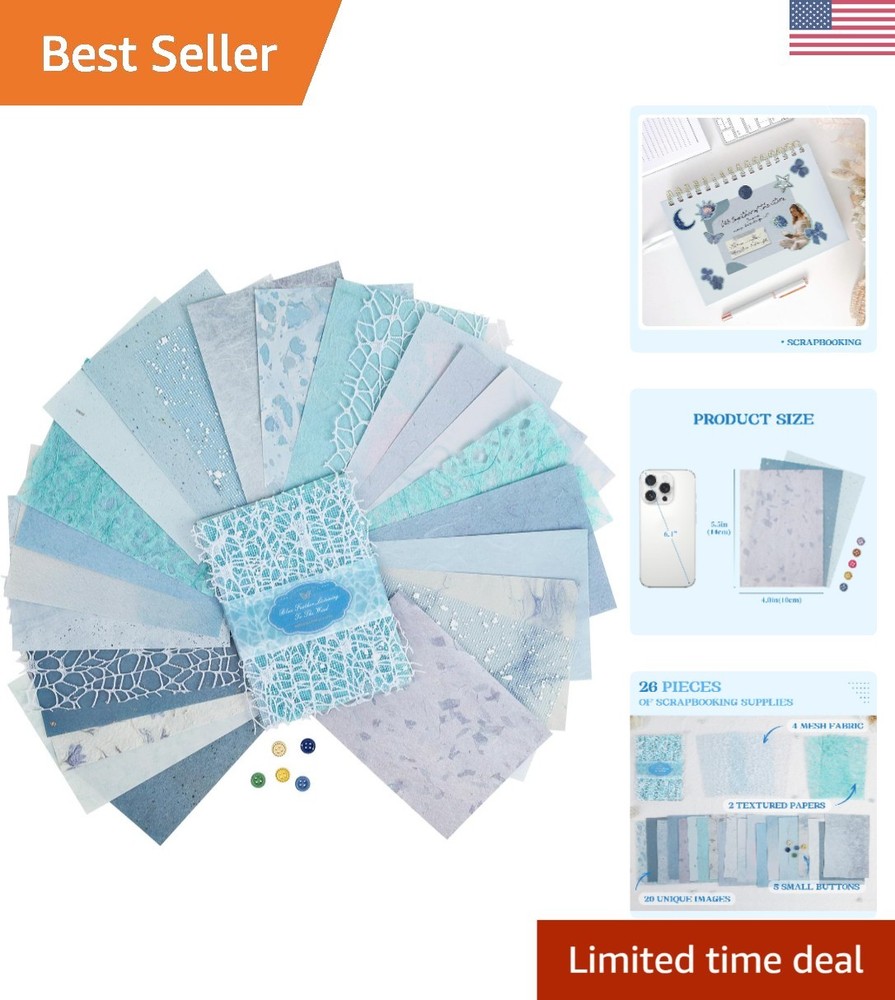 Versatile Blue Scrapbook Paper & Fabric Set – Perfect for Boys’ Birthday Crafts