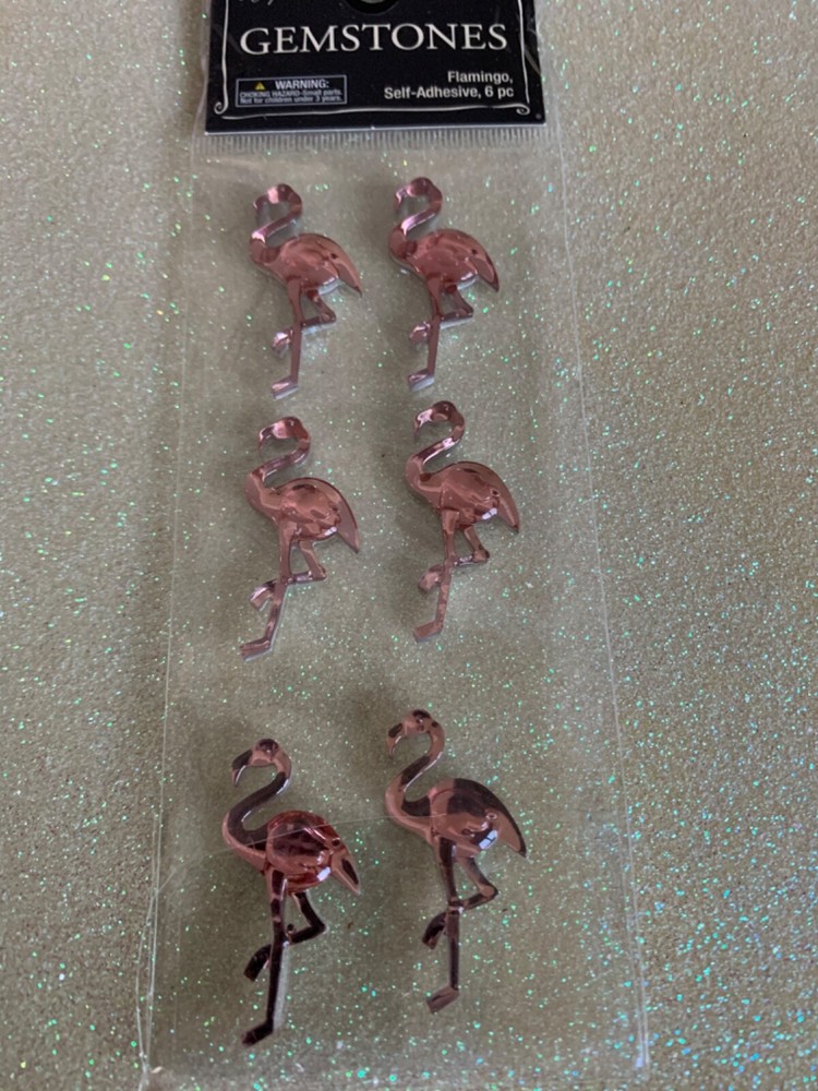 GEMSTONE ADHESIVE ACRYLIC PINK FLAMINGO STORK FLAMINGO 3D 6pcs