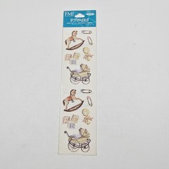Frances Meyer FMI Baby Stickers Rocking horse, buggy, pins, blocks, rattle VTG