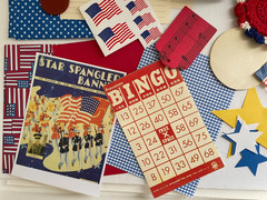 Patriotic July 4 red, white, blue crafting lot Junk Journals, assemblage ++