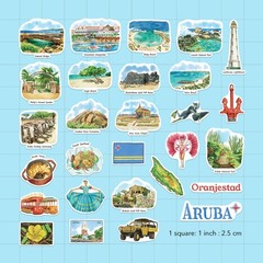 Navy Peony Relaxing Aruba Travel Stickers (28pcs)-Watercolor, Multicolored