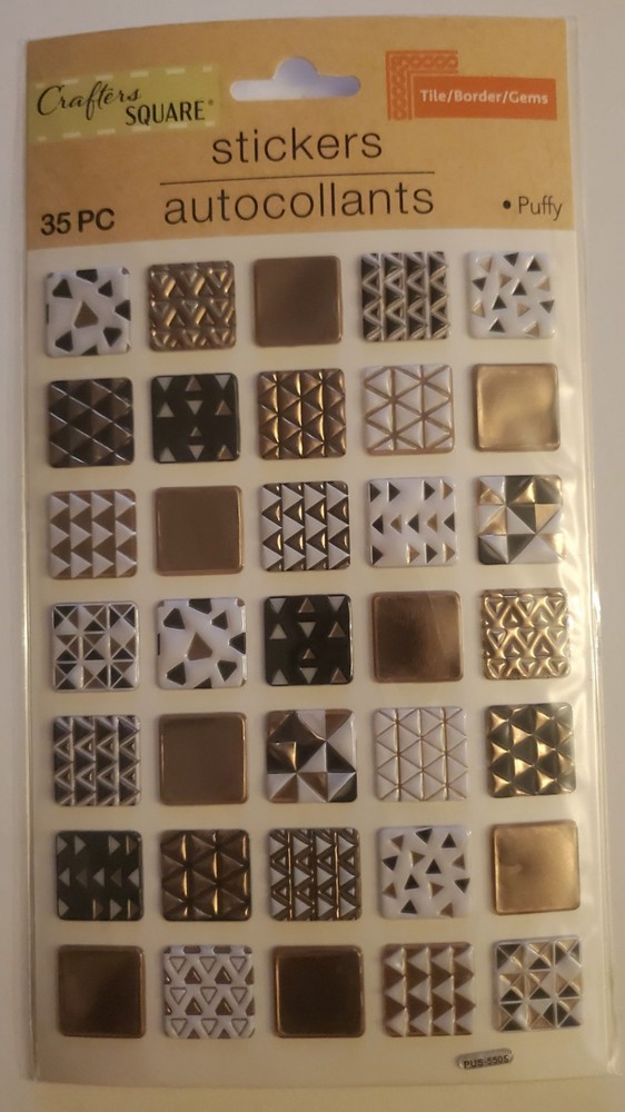 Crafters Square Tile Border Stickers Gold & Black Textured Geometric Design 35pc