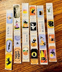 Set of 24 Retro Vintage Halloween Ticket STICKERS – Just Cut & Use!