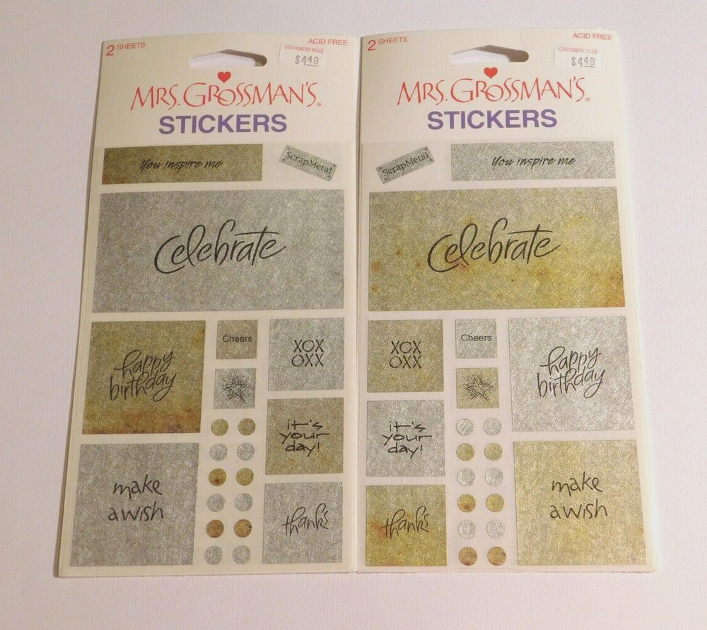 Mrs. Grossman’s Stickers Lot 4 Sheets Package ~Scrap Metal Celebrate Captions~