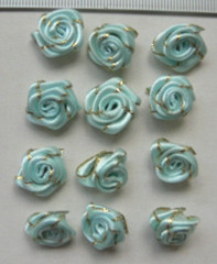 Satin Metallic ROSE Packs 12 CELESTE BLUE with Gold Trim 15-17mm Across VerCFrnt