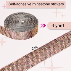 Self Adhesive Rhinestone Strips 3 Yards 0.8 Inch for Craft,Black AB