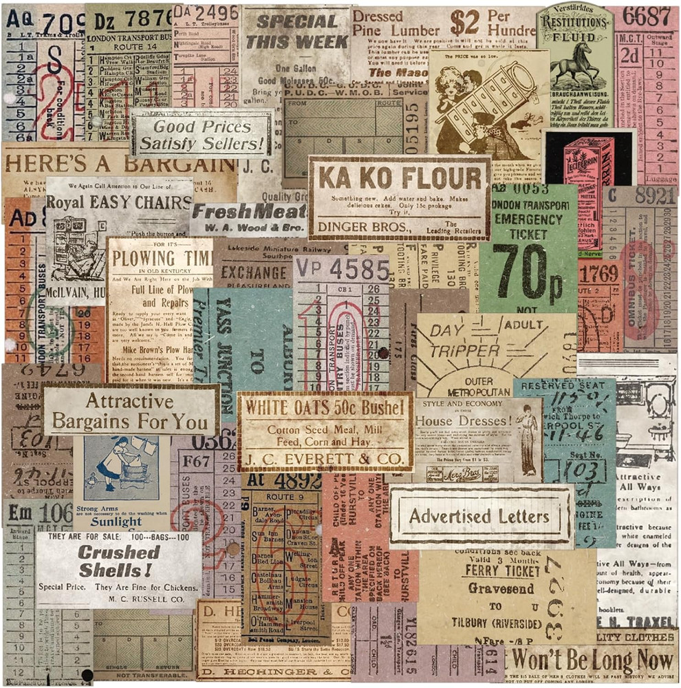 150 PCS Vintage Retro Collage Stickers – Old Tickets & Advertisements Distressed