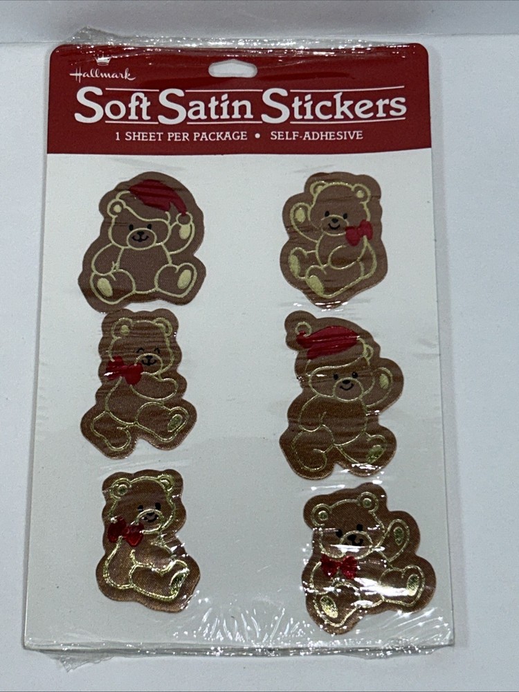 1984 Vintage Hallmark Holiday Christmas Teddy Bear Soft Satin Stickers SEALED D3