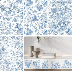 Vintage Rub on Transfers for Crafts – 4 Sheets Large Blue Flower Furniture Trans