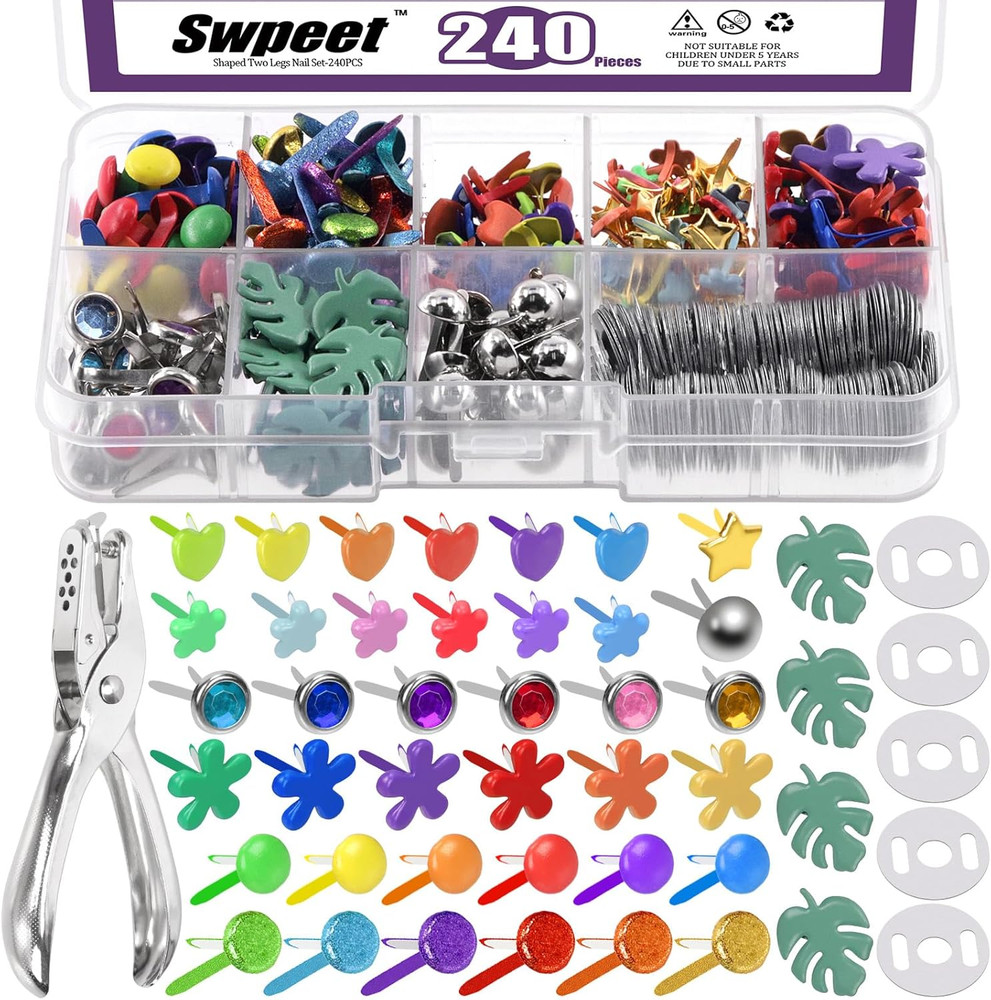 240 Sets 9 Styles and 5 Sizes Multicolor Split Pins Mini Brads Metal Brad with H