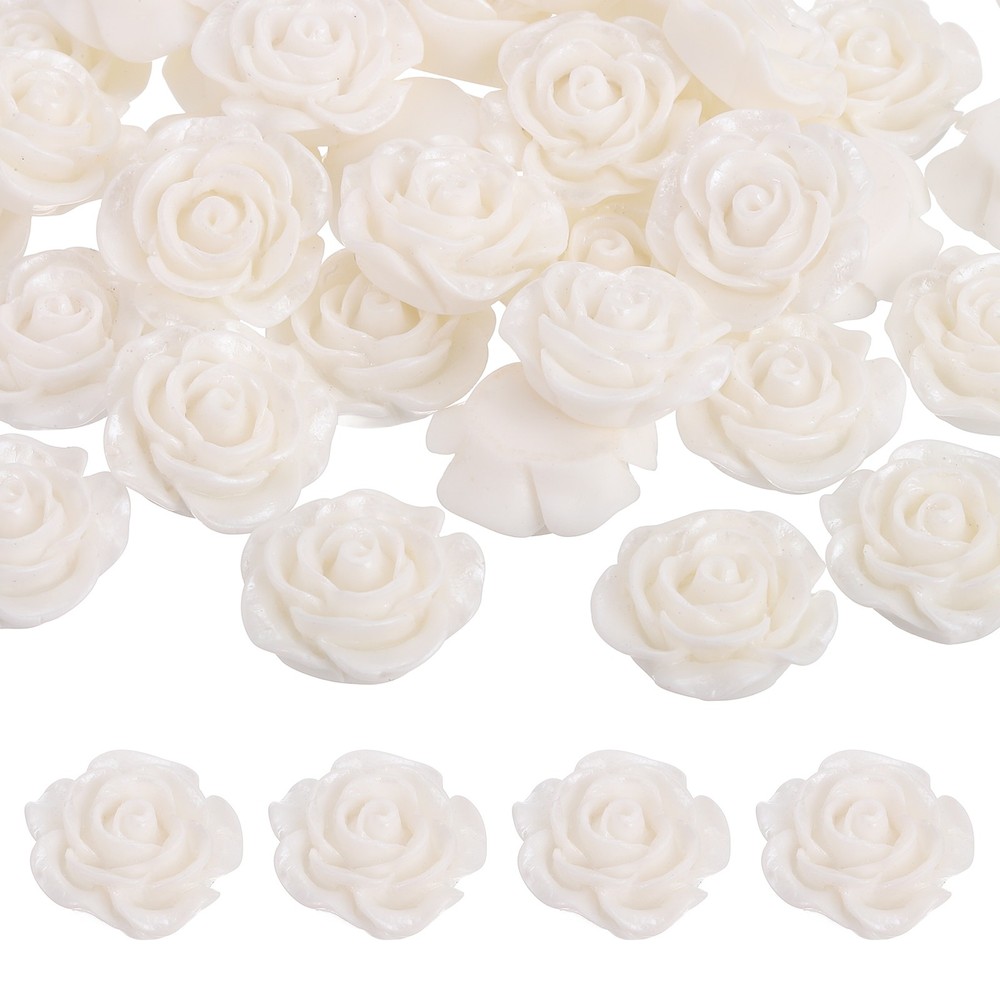 20mm Resin Rose Flatback Charms, 60 Pcs Cabochon Embellishment, White